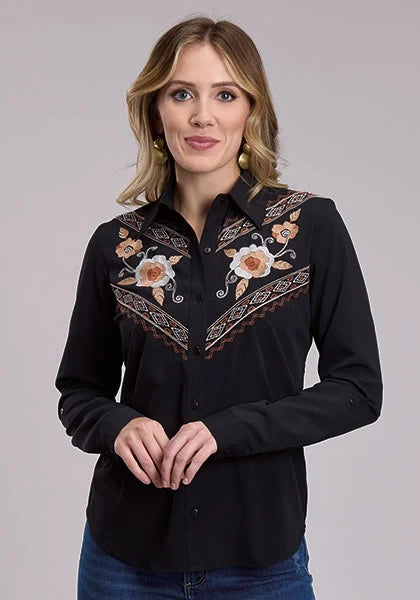 Roper 3105 Floral Fabric (Black) - Women's Western Shirt