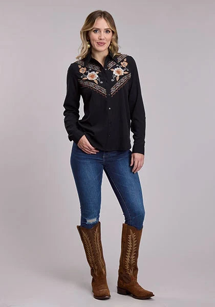 Roper 3105 Floral Fabric (Black) - Women's Western Shirt
