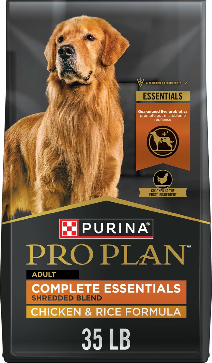Purina Pro Plan Complete Essentials Adult Shredded Blend Chicken & Rice High Protein Formula with Probiotics Dry Dog Food 35 lb