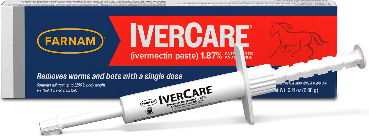 Farnam IverCare Ivermectin 1.87% Paste Horse Dewormer Apple Flavored 0.21 oz