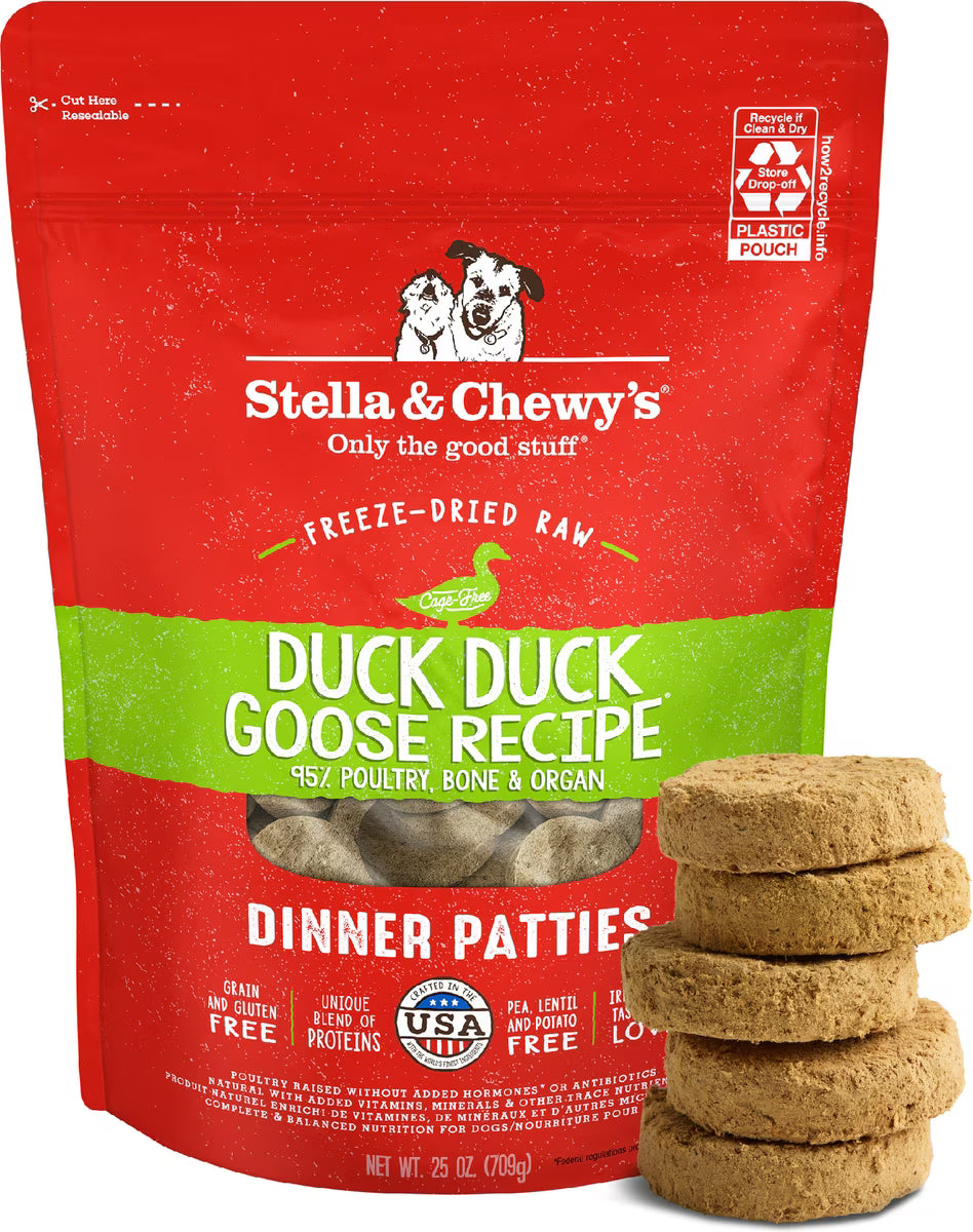 Stella & Chewy's Duck Duck Goose Dinner Patties Freeze-Dried Dog Food 25 OZ