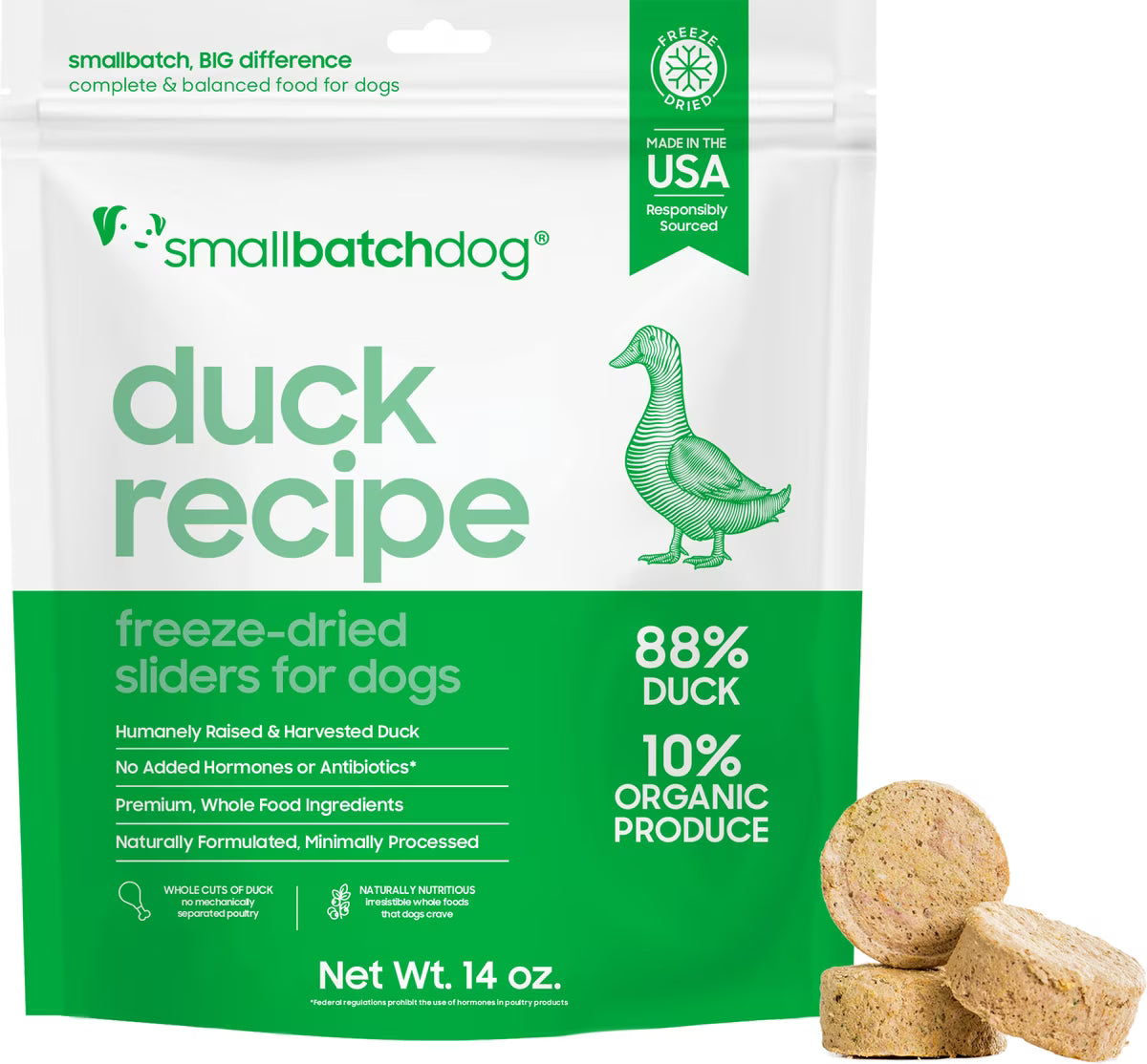 Smallbatch Duck Freeze-Dried Raw Sliders Grain-Free Dog Food 14OZ