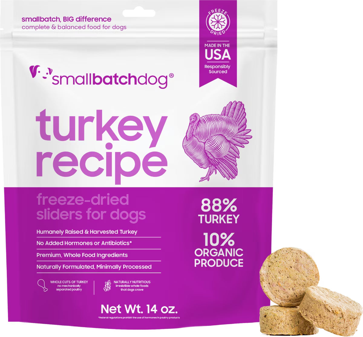 Smallbatch Turkey Freeze-Dried Sliders Dog Food 14oz