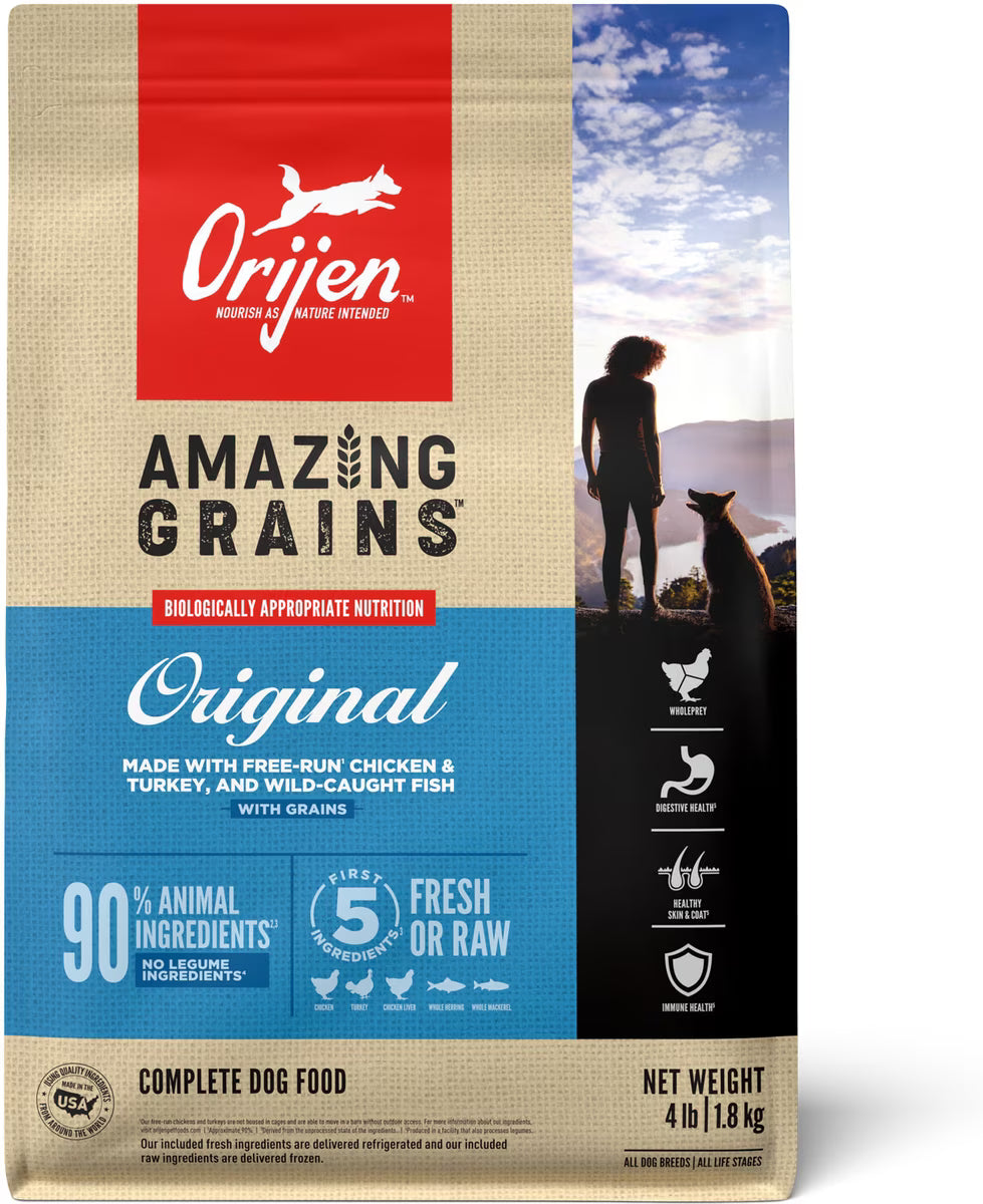 ORIJEN Amazing Grains Original High-Protein Dry Dog Food 4 lb