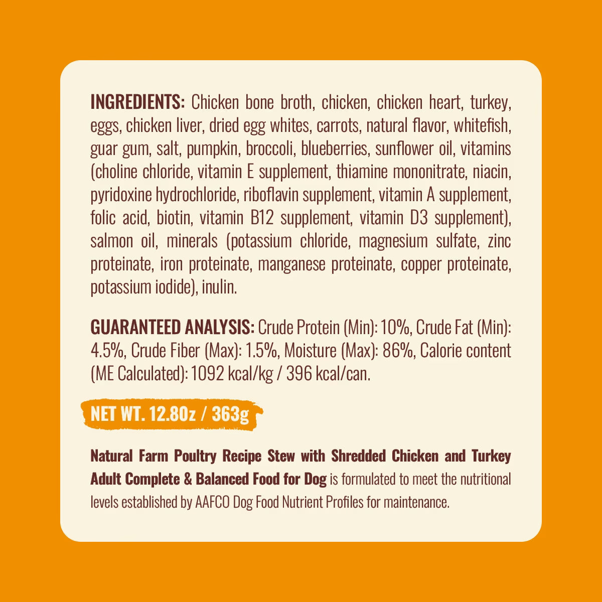 Natural Farm Adult Grain-Free 95% Animal Ingredients Chicken Recipe Canned Wet Dog Food Case