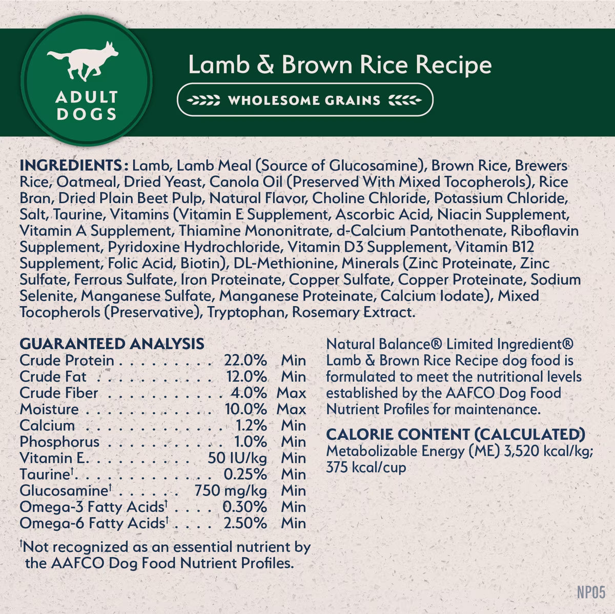 Natural Balance Lamb & Brown Rice Recipe Dry Dog Food 4lb