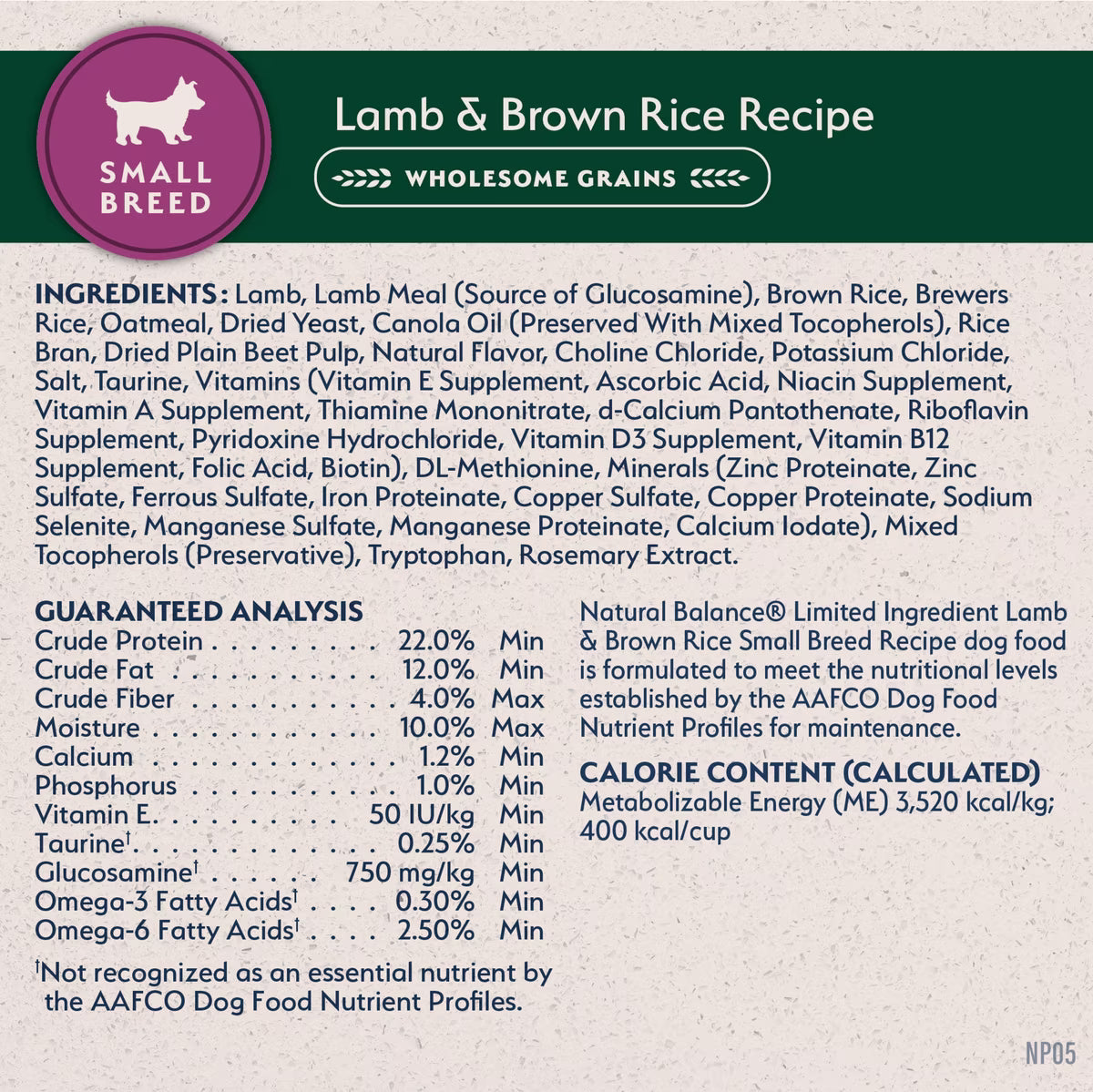 Natural Balance Lamb & Brown Rice Small Breed Bites Recipe Dry Dog Food 12lb