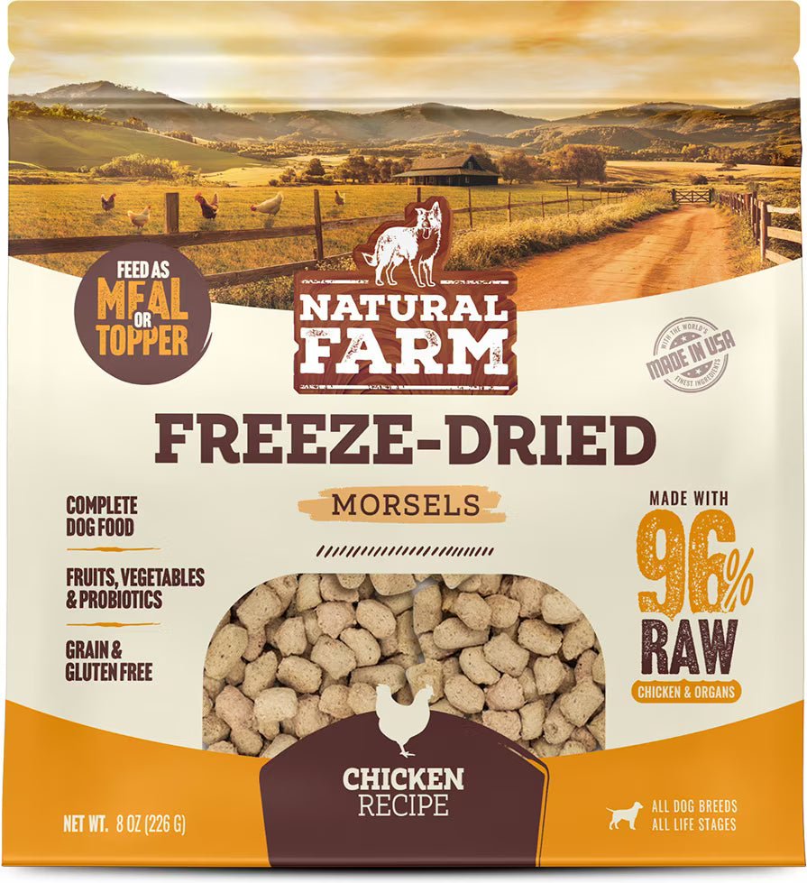 Natural Farm Chicken Morsels Grain-Free Freeze-Dried Dog Food, 8-oz bag