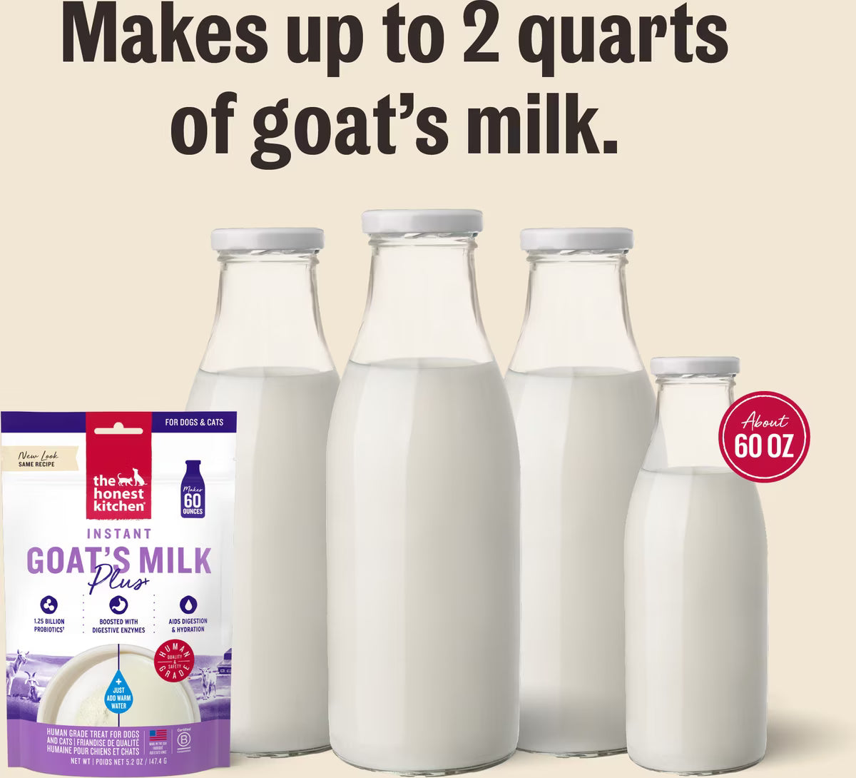 The Honest Kitchen Human Grade Daily Boosters Instant Goat's Milk with Probiotics for Dogs & Cats 5.2-oz