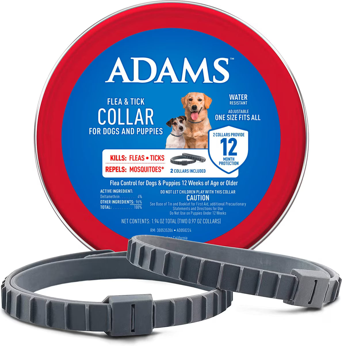 Adams Flea & Tick Collar for Dogs & Puppies 2 Pack 12 Month Supply