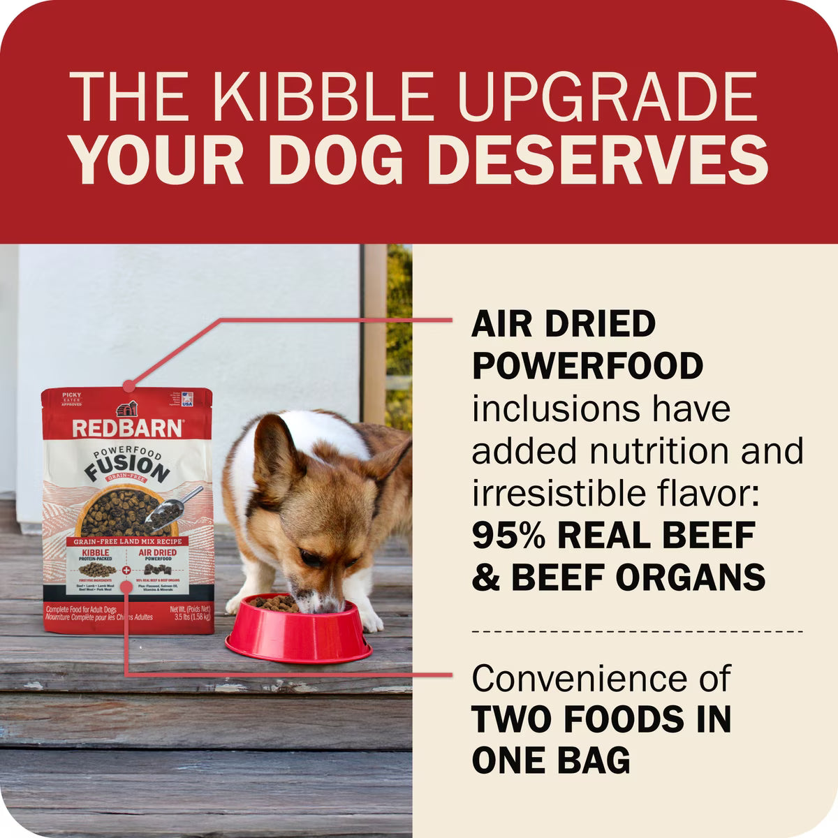 Redbarn Powerfood Fusion Air Dried Grain-Free Land Beef & Lamb Recipe Kibble Blend Dry Dog Food 3.5lb