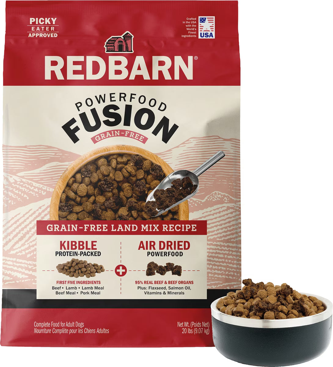 Redbarn Powerfood Fusion Air Dried Grain-Free Land Beef & Lamb Recipe Kibble Blend Dry Dog Food20lb