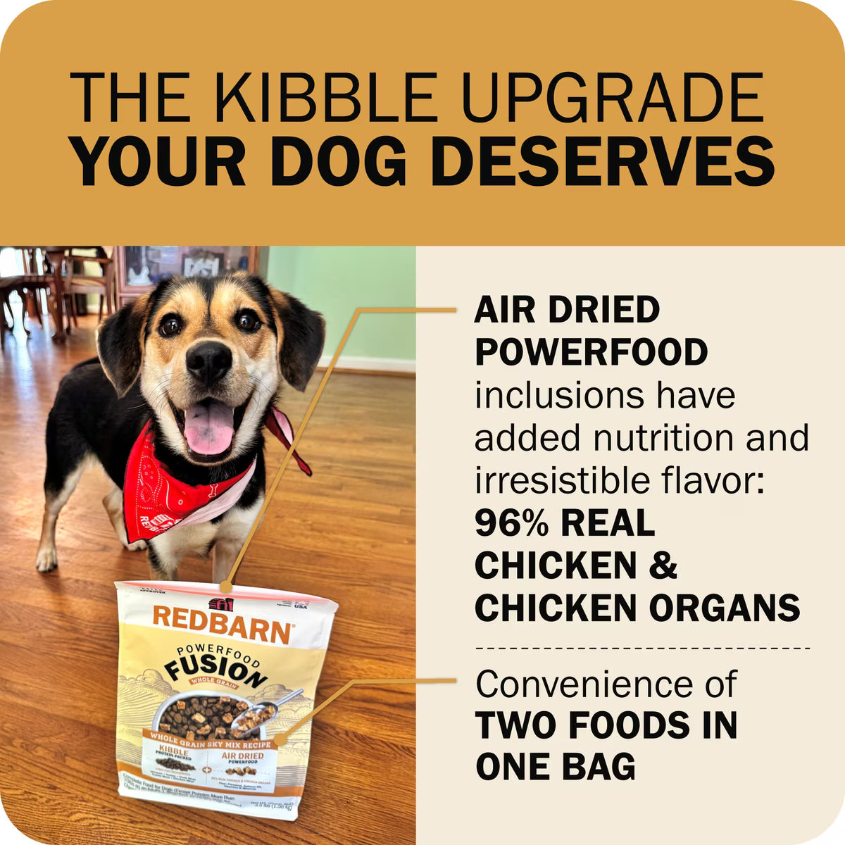 Redbarn Powerfood Fusion Air Dried Whole Grain Sky Chicken & Turkey Recipe Kibble Blend Dry Dog Food 20lb
