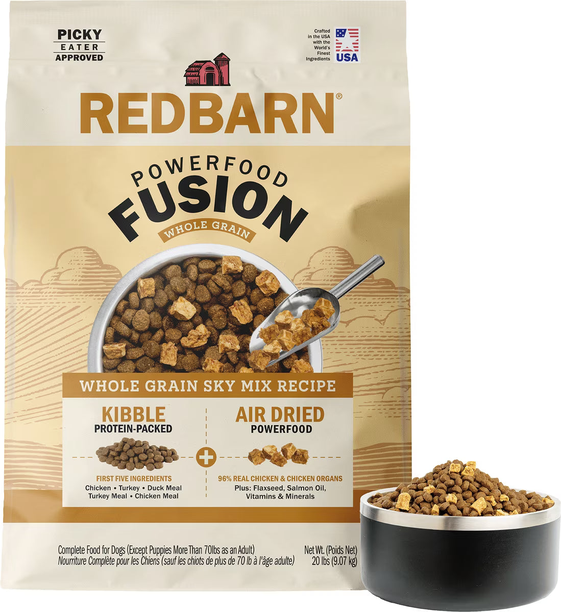 Redbarn Powerfood Fusion Air Dried Whole Grain Sky Chicken & Turkey Recipe Kibble Blend Dry Dog Food 20lb