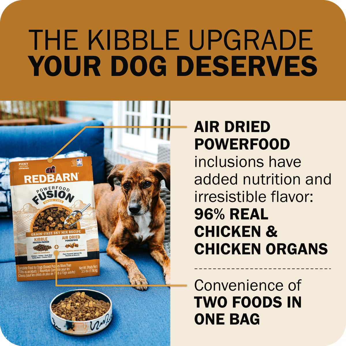 Redbarn Powerfood Fusion Air Dried Grain-Free Sky Chicken & Turkey Recipe Kibble Blend Dry Dog Food 20lb