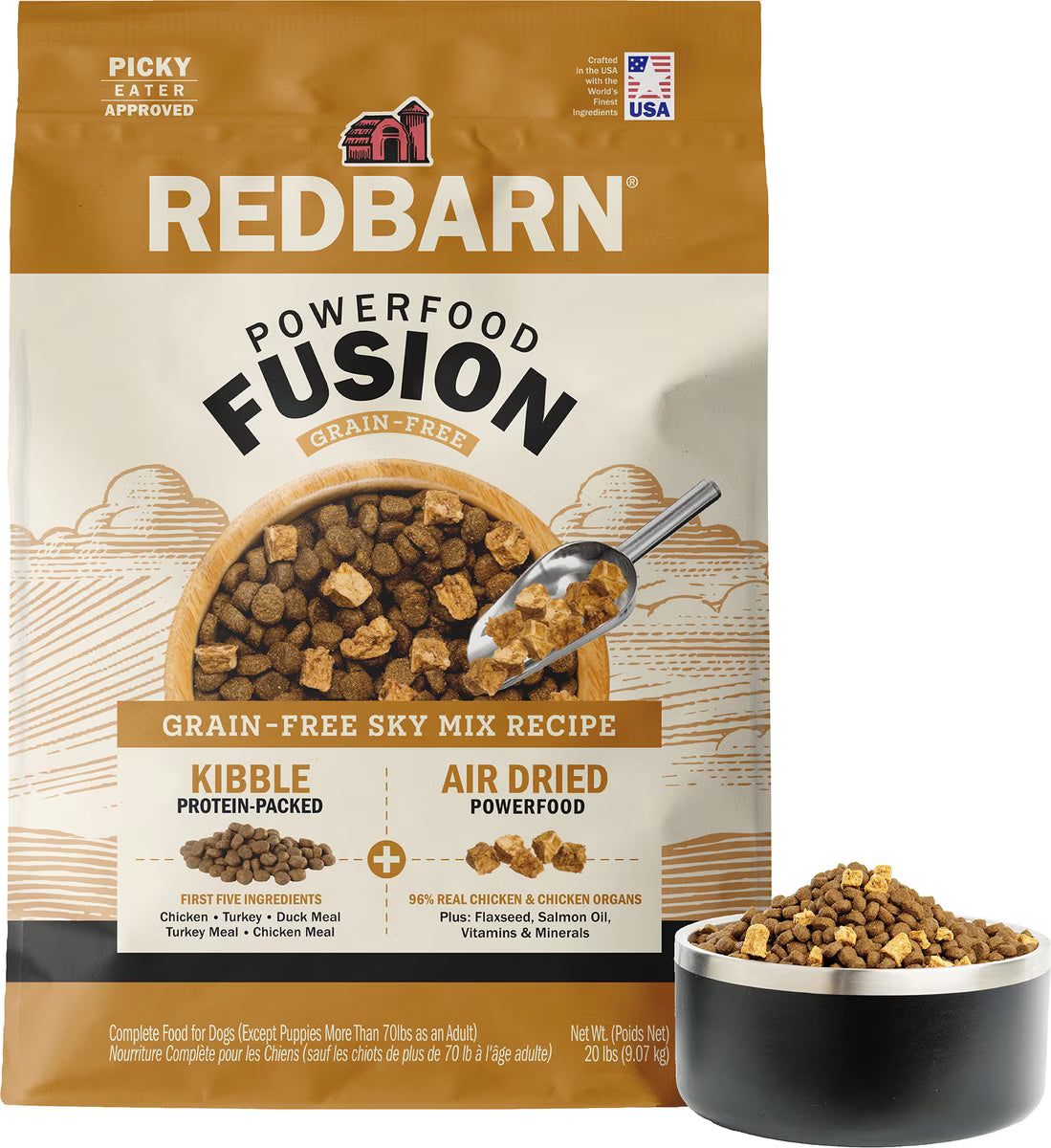 Redbarn Powerfood Fusion Air Dried Grain-Free Sky Chicken & Turkey Recipe Kibble Blend Dry Dog Food 3.5lb
