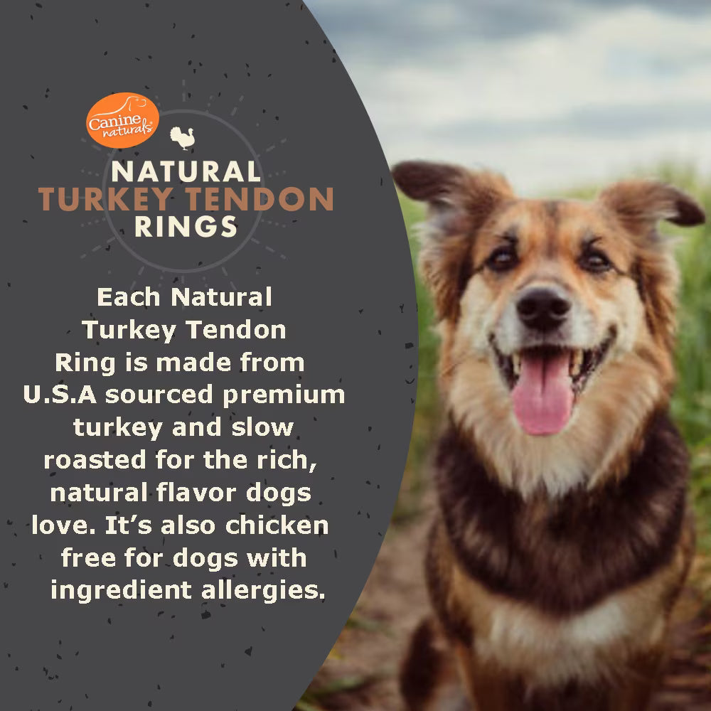 Canine Naturals Slow Roasted Turkey Tendon Rings Dog Chew Treats 4ct