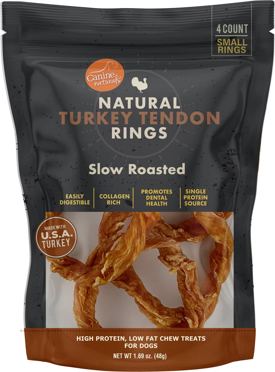 Canine Naturals Slow Roasted Turkey Tendon Rings Dog Chew Treats 4ct