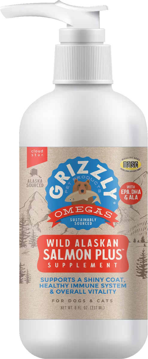 Grizzly Salmon Oil Plus Omega 3-6-9 Food Supplement for Dogs & Cats 8oz