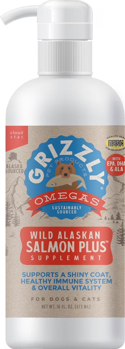 Grizzly Salmon Oil Plus Omega 3-6-9 Food Supplement for Dogs & Cats 16oz
