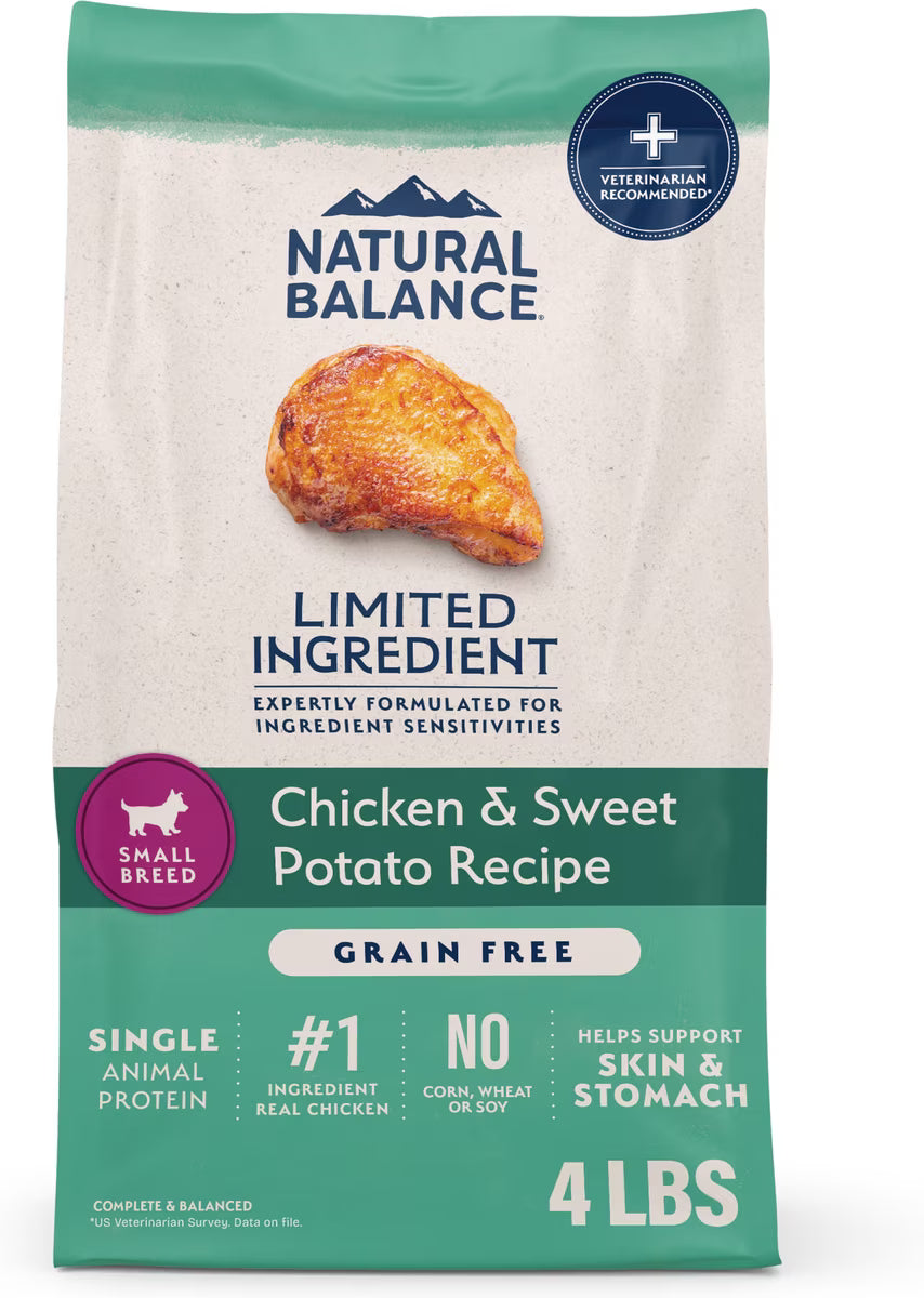 Natural Balance Limited Ingredient Chicken & Sweet Potato Recipe Small Breed Bites Grain-Free Dry Dog Food 4lb