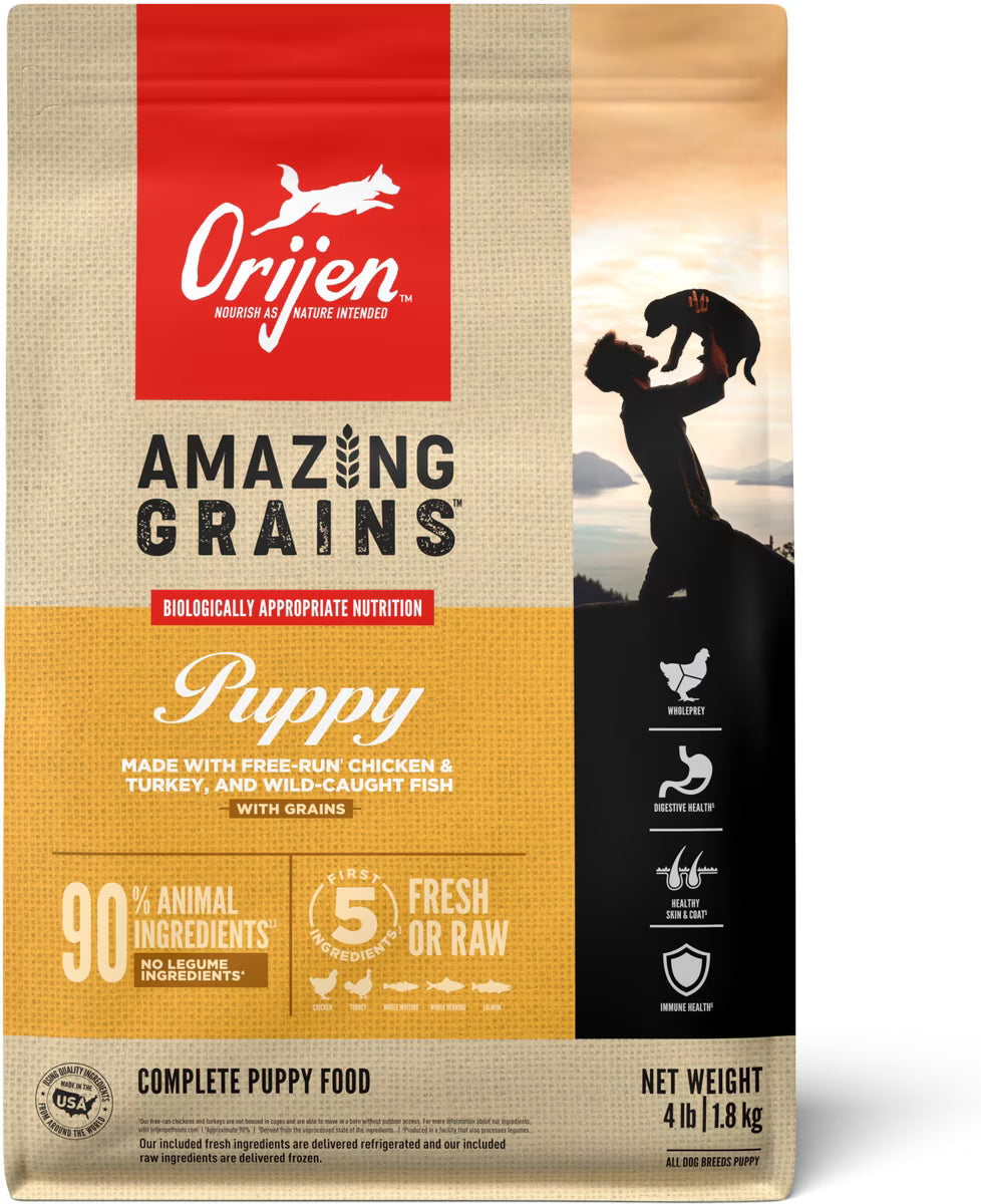 ORIJEN Amazing Grains High-Protein Puppy Dry Dog Food 4LB