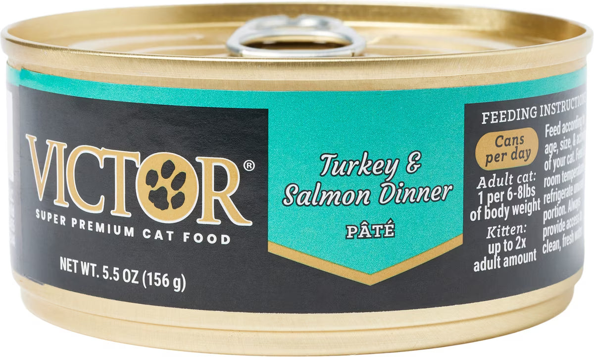 VICTOR Turkey & Salmon Dinner Pate Wet Cat Food or Topper, 5.5-oz, case
