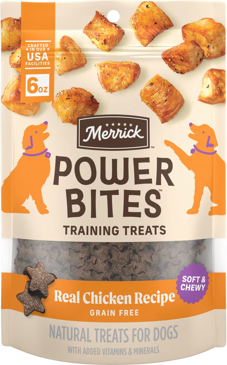 Merrick Power Bites Real Chicken Recipe Grain-Free Soft & Chewy Dog Treats 6oz