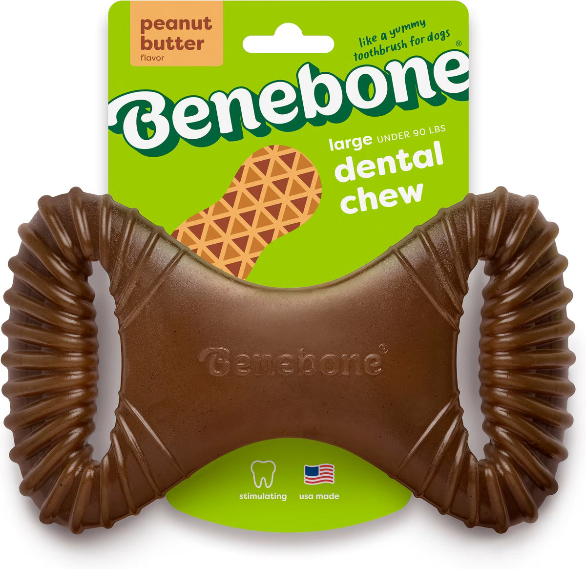 Benebone Dental Peanut Butter Flavored Durable Dog Chew Toy Large