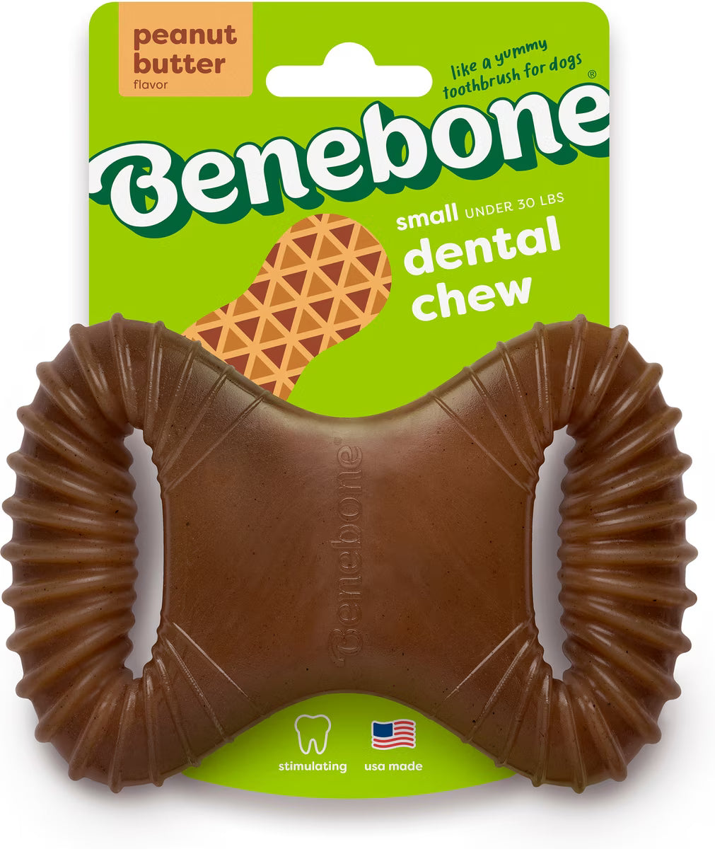 Benebone Dental Peanut Butter Durable Dog Chew Toy Small