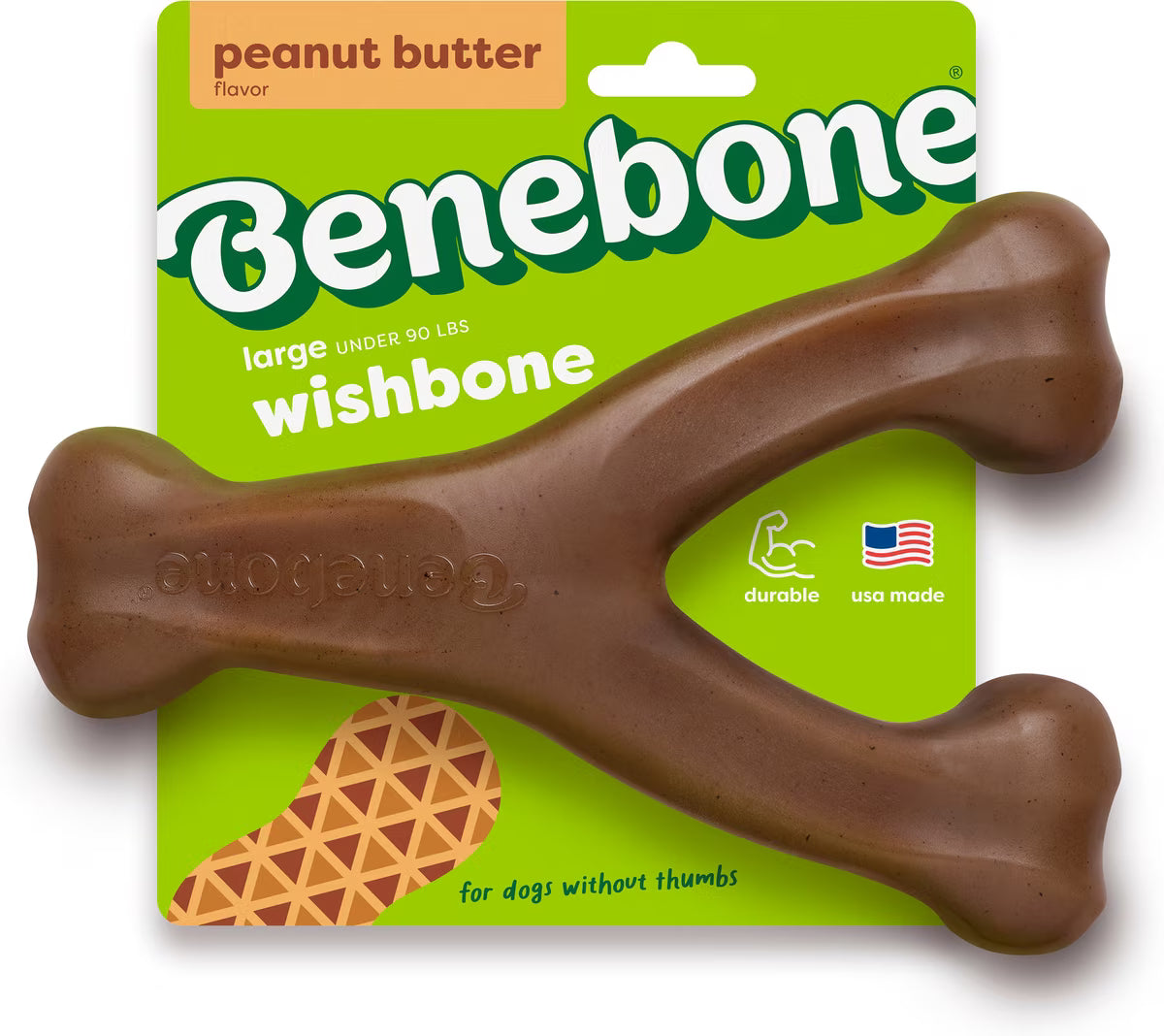 Benebone Wishbone Peanut Butter Flavored Durable Dog Chew Toy Large