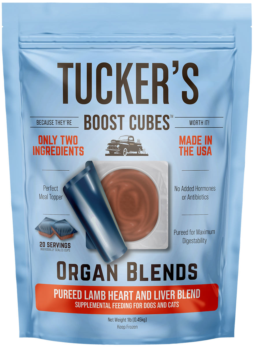 TUCKERS FROZEN RAW BOOST CUBES LAMB HEART AND LIVER PUREE BLEND 1 LB