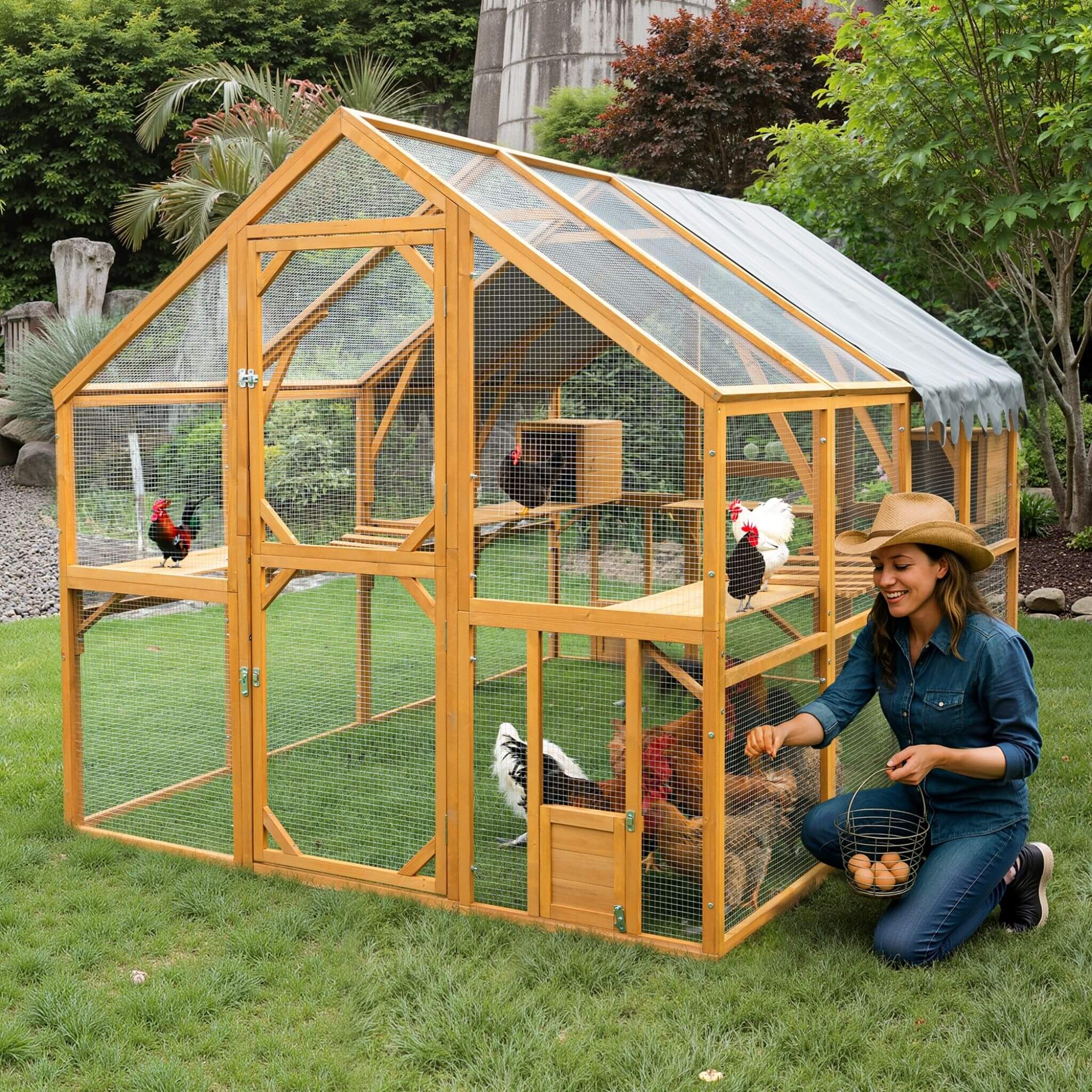 110-Inch Large Outdoor Kitten Playpen Chicken Coop With Waterproof Cover
