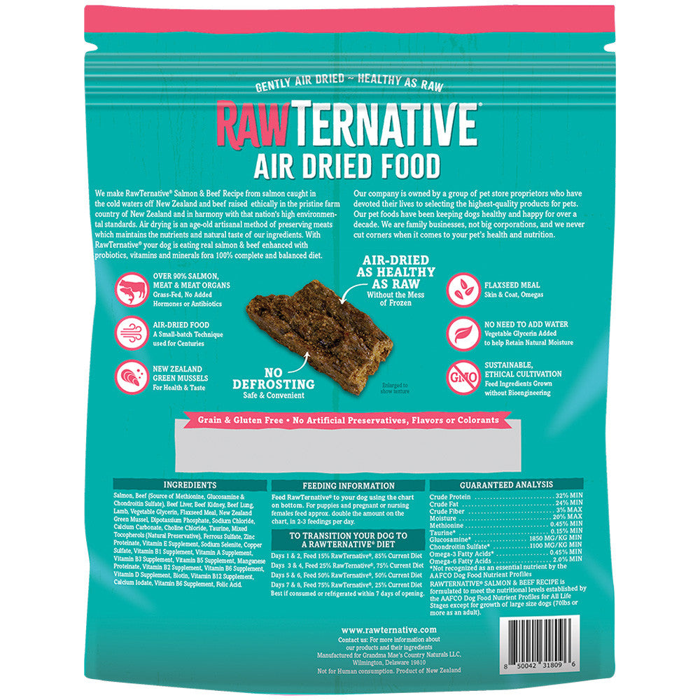 Rawternative Air Dried Raw Dog Food - Salmon & Beef - 1lb Bag