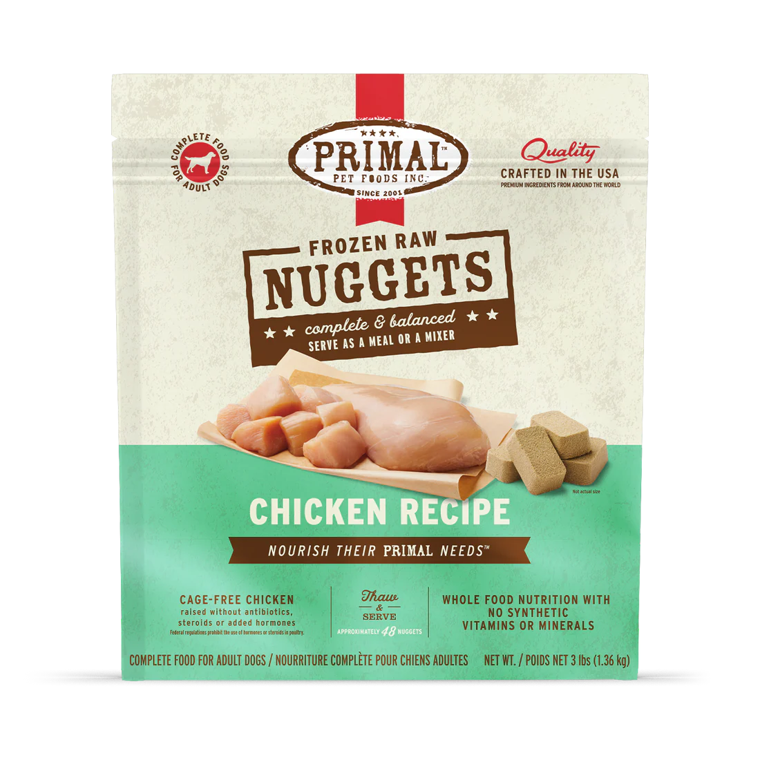 Primal Frozen Raw Chicken Recipe Nuggets for Dogs 3lb