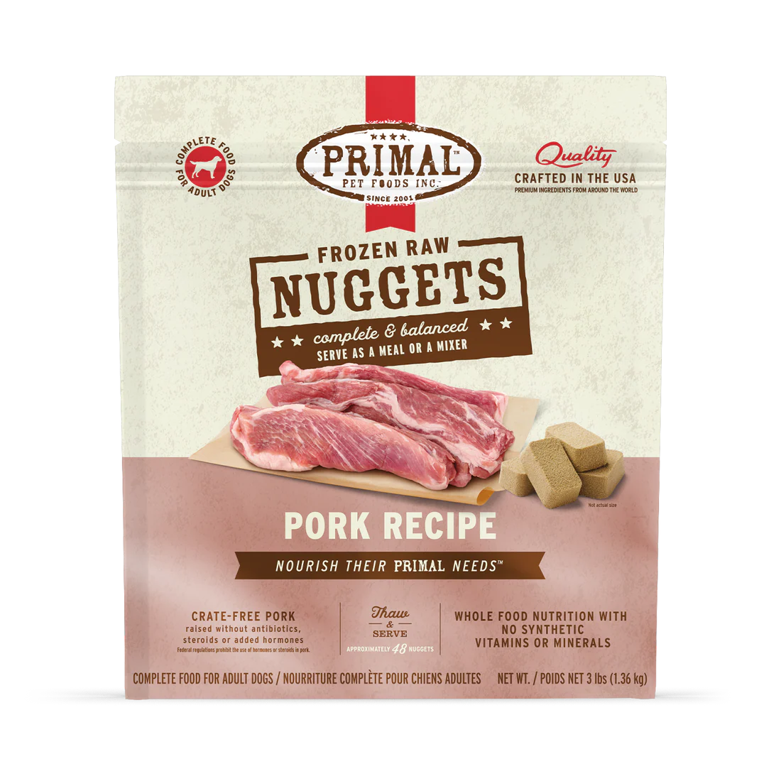 Primal Frozen Raw Pork Nuggets for Dogs 3lb