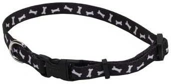 Coastal Pet Attire Adjustable Pattern Dog Collar, Small, Black Bones 3 / 8" X 8-12"