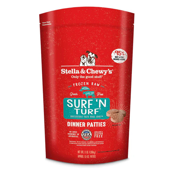 Stella and Chewy's Surf ‘N Turf Frozen Raw Dinner Patties for Dogs 6LB