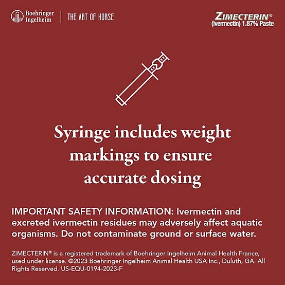 Zimecterin Ivermectin Dewormer Paste for Horses 1.87% 0.21oz