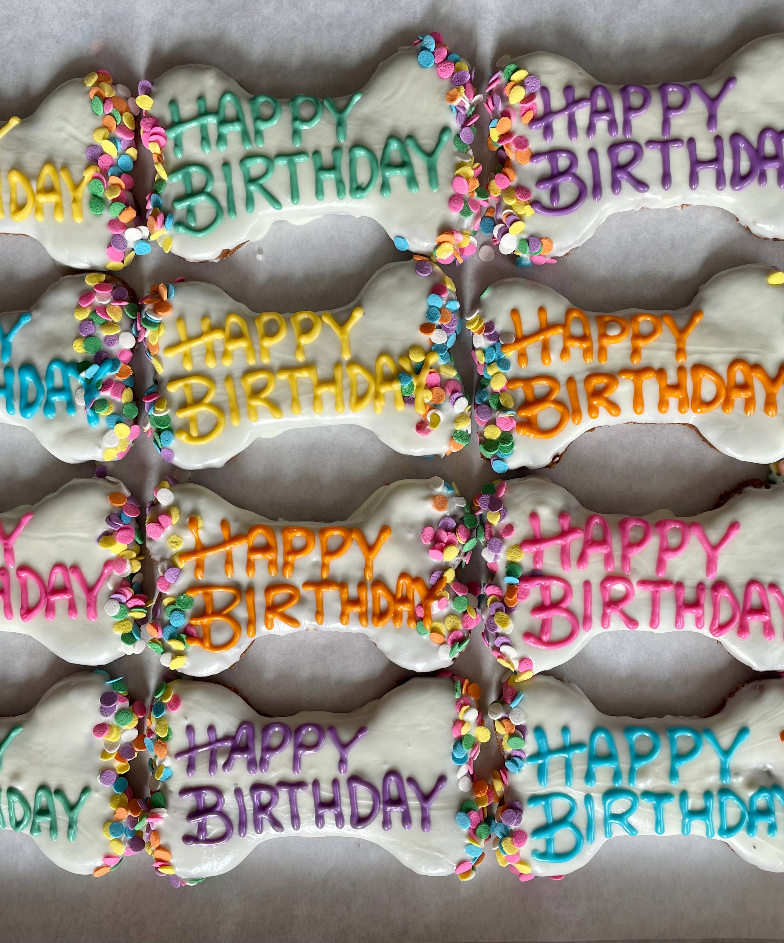 6 inch Yogurt Confetti Happy Birthday bone dog treats