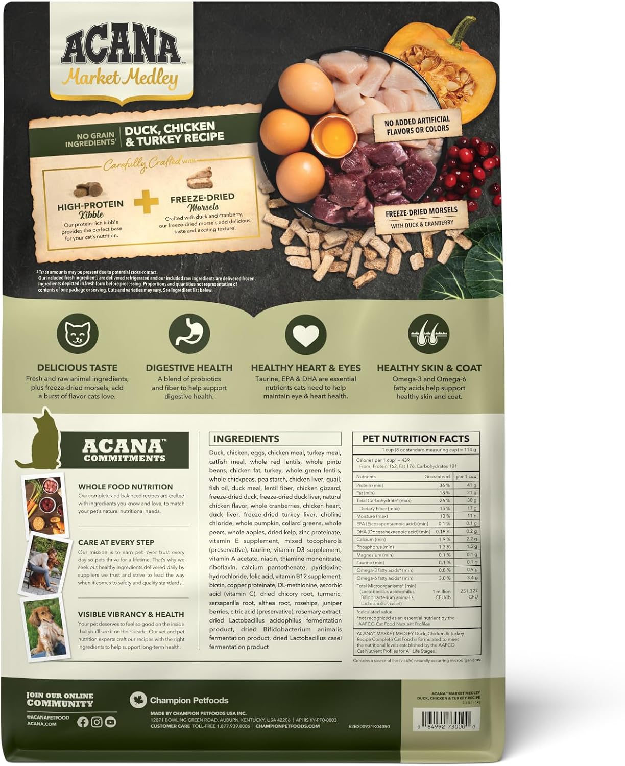 ACANA Market Medley Adult Cat Food, Duck, Chicken & Turkey Recipe with Freeze-Dried Morsels Made with Duck & Cranberry, 3.5