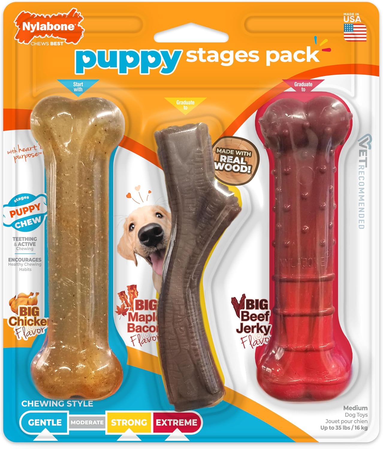 Nylabone Puppy Chew Wolf, 3 Ct