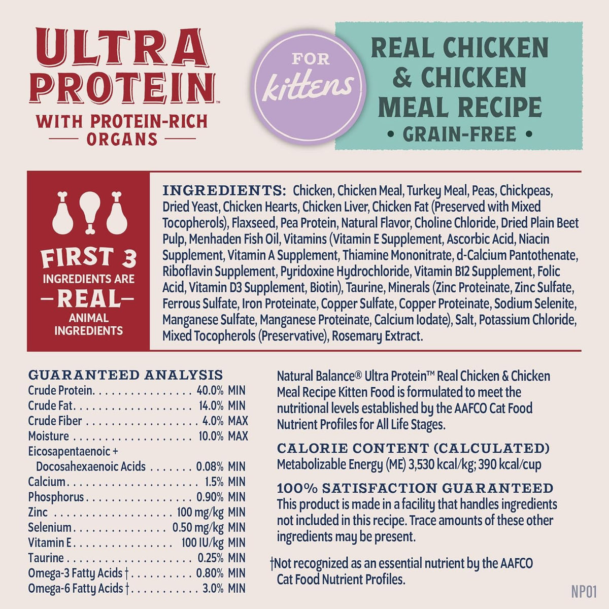 Natural Balance Ultra Protein Chicken & Chicken Meal Recipe Dry Kitten Food 3lb