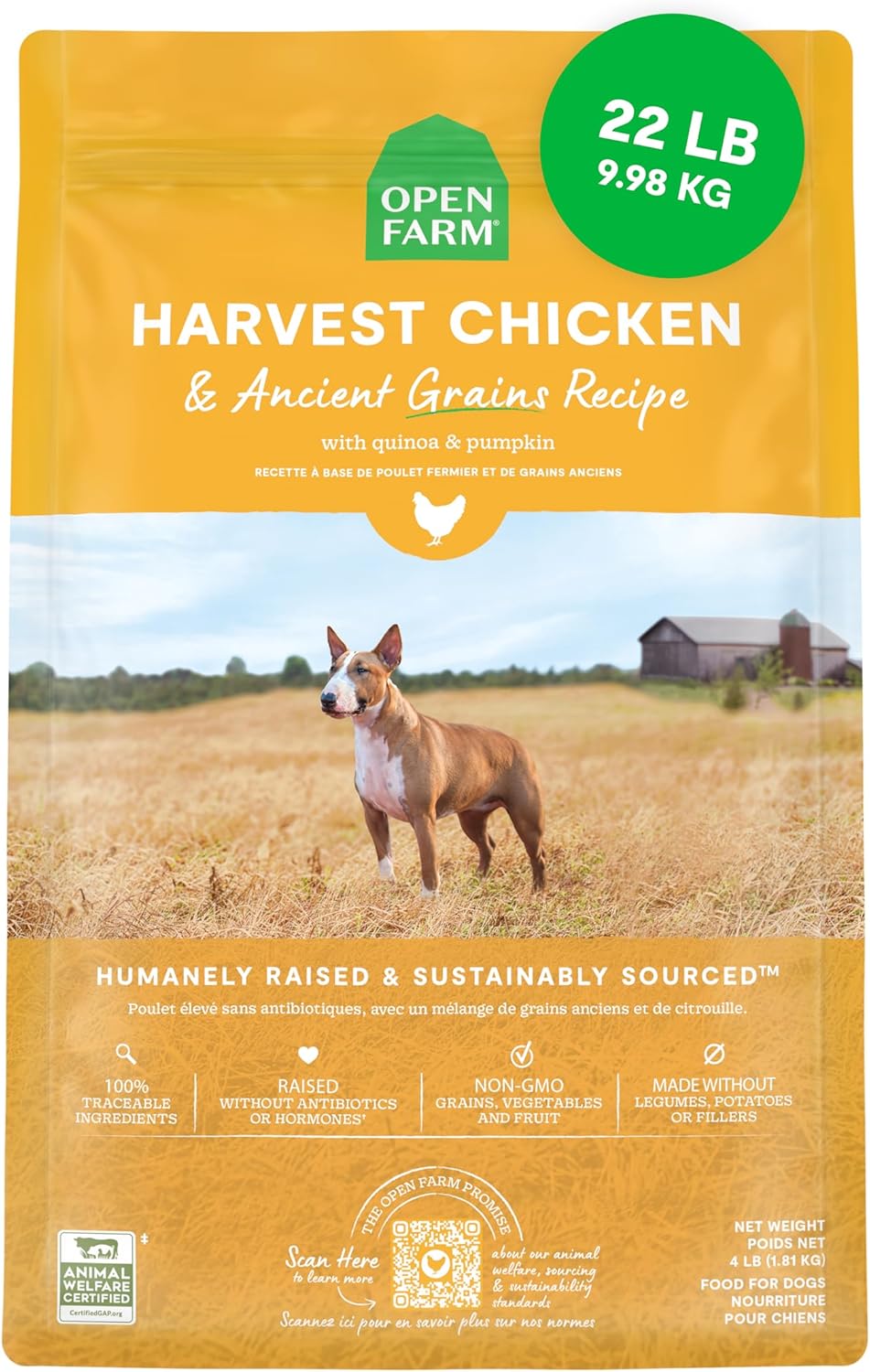 OPEN FARM ANCIENT GRAINS DOG HARVEST CHICKEN 22LB