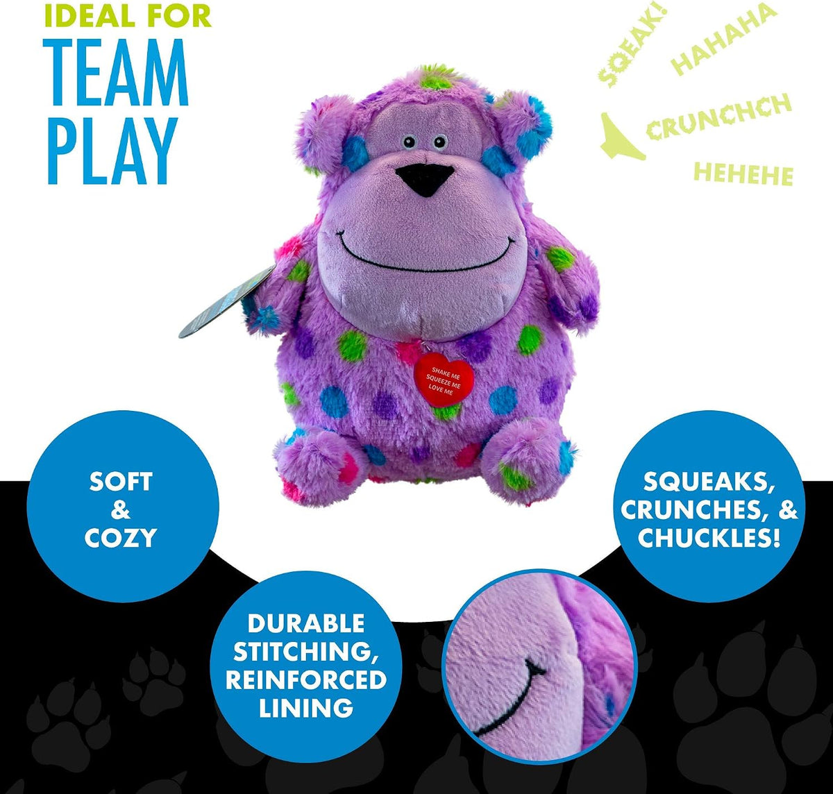 Hero Chuckles Bellies Polka Dotted Monkey Plush Dog Toy Large