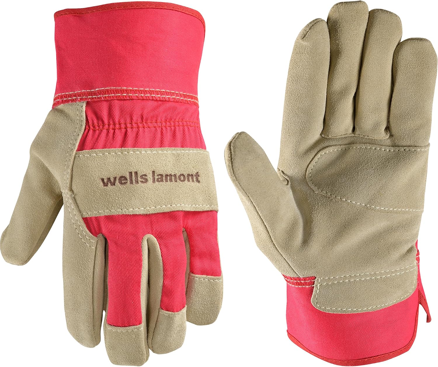 Wells Lamont Women's Heavy Duty Leather Palm Work Gloves with Safety Cuff, Pink, Small