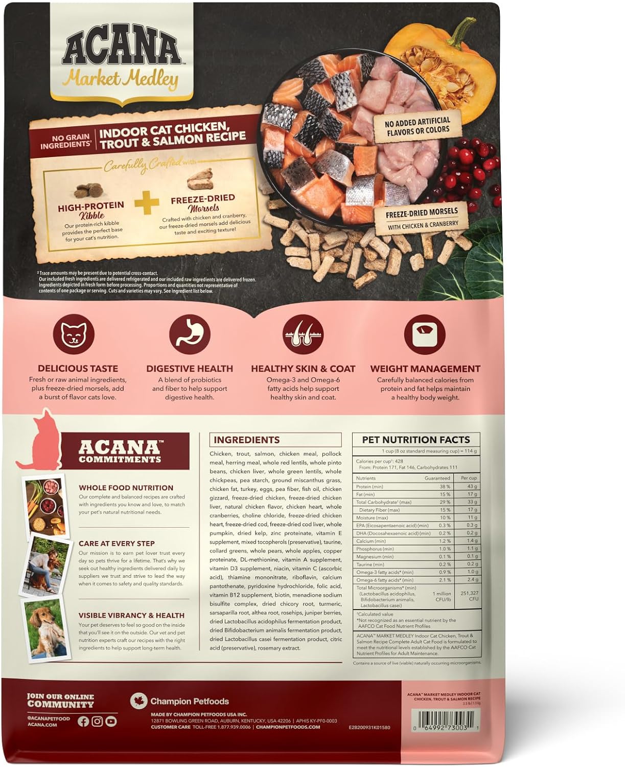 ACANA Market Medley Indoor Cat Adult Cat Food, Chicken, Trout & Salmon Recipe 3.5