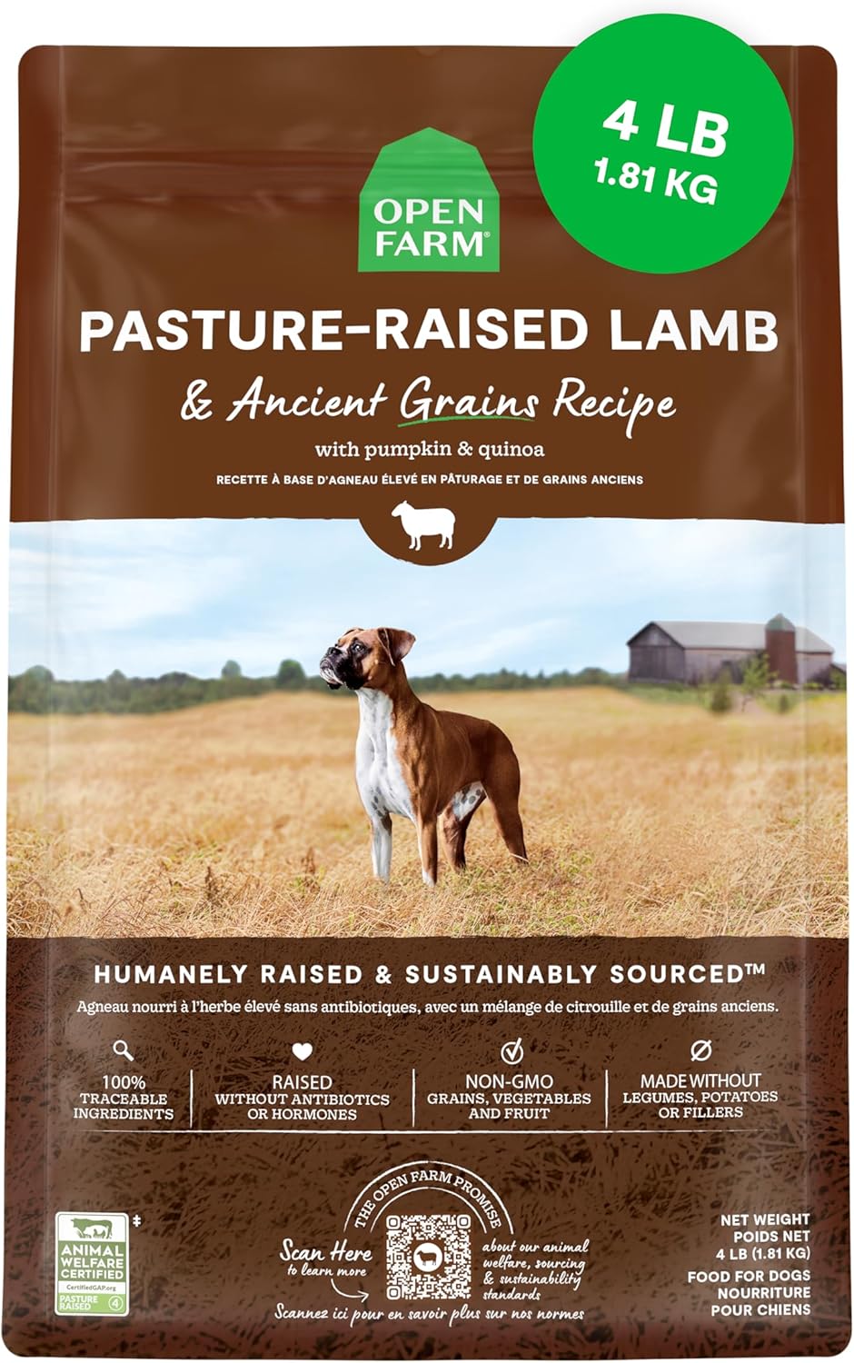 OPEN FARM ANCIENT GRAINS DOG PASTURE RAISED LAMB 4LB