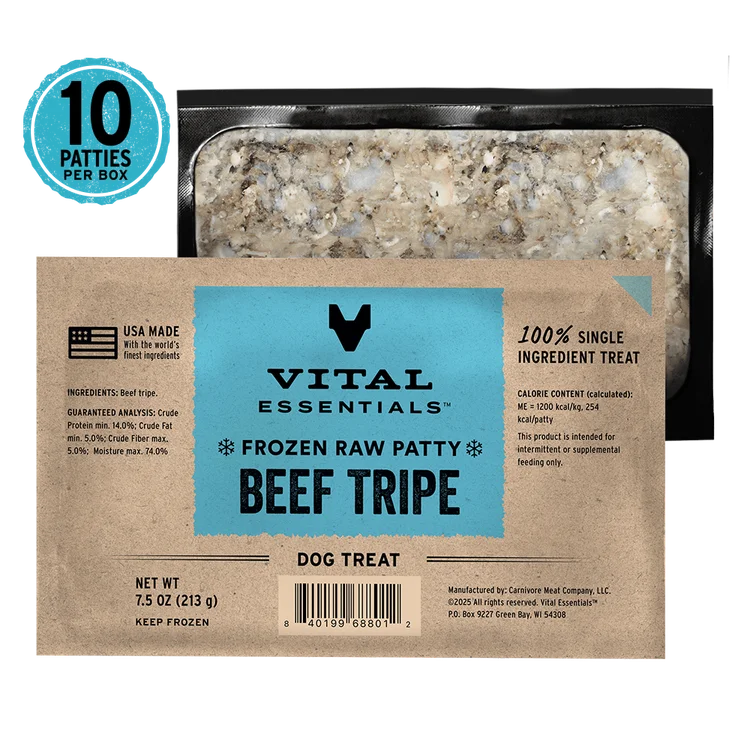 Vital Essentials Frozen Raw Patties Grain-Free Beef Tripe Dog 7.5oz