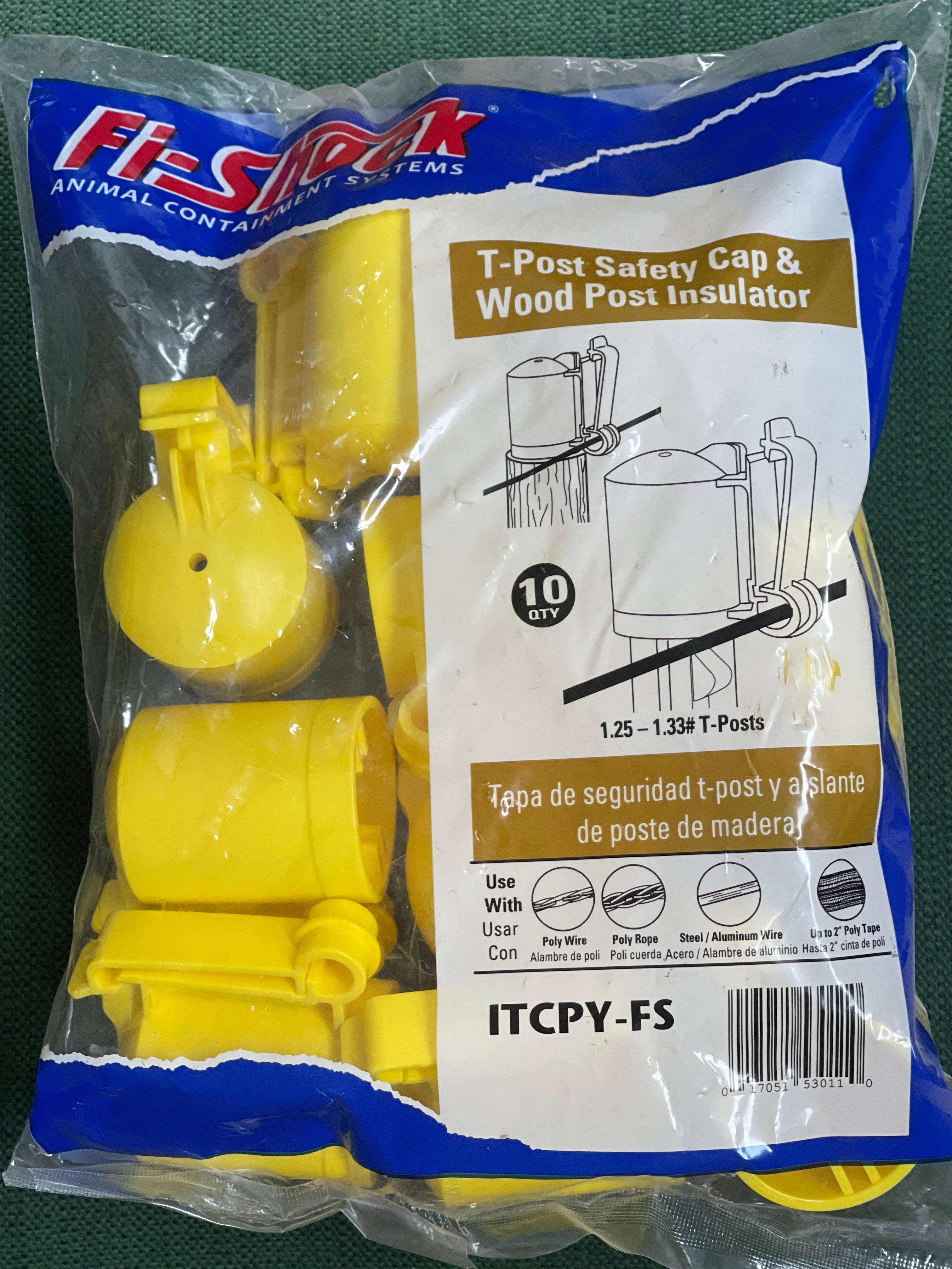 T-Post Top Insulator Fi-Shock ITCPY-FS Yellow, 10/Bag